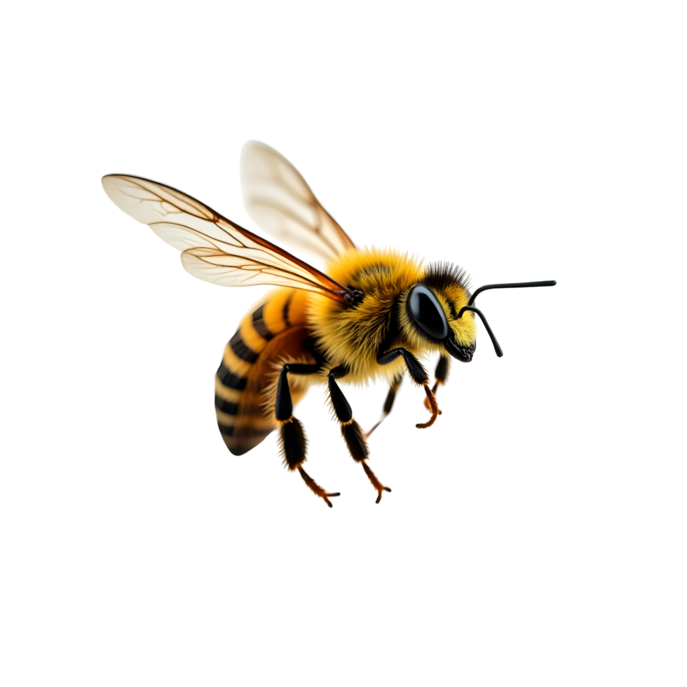 Realistic Flying Honey Bee Isolated on Transparent Background png