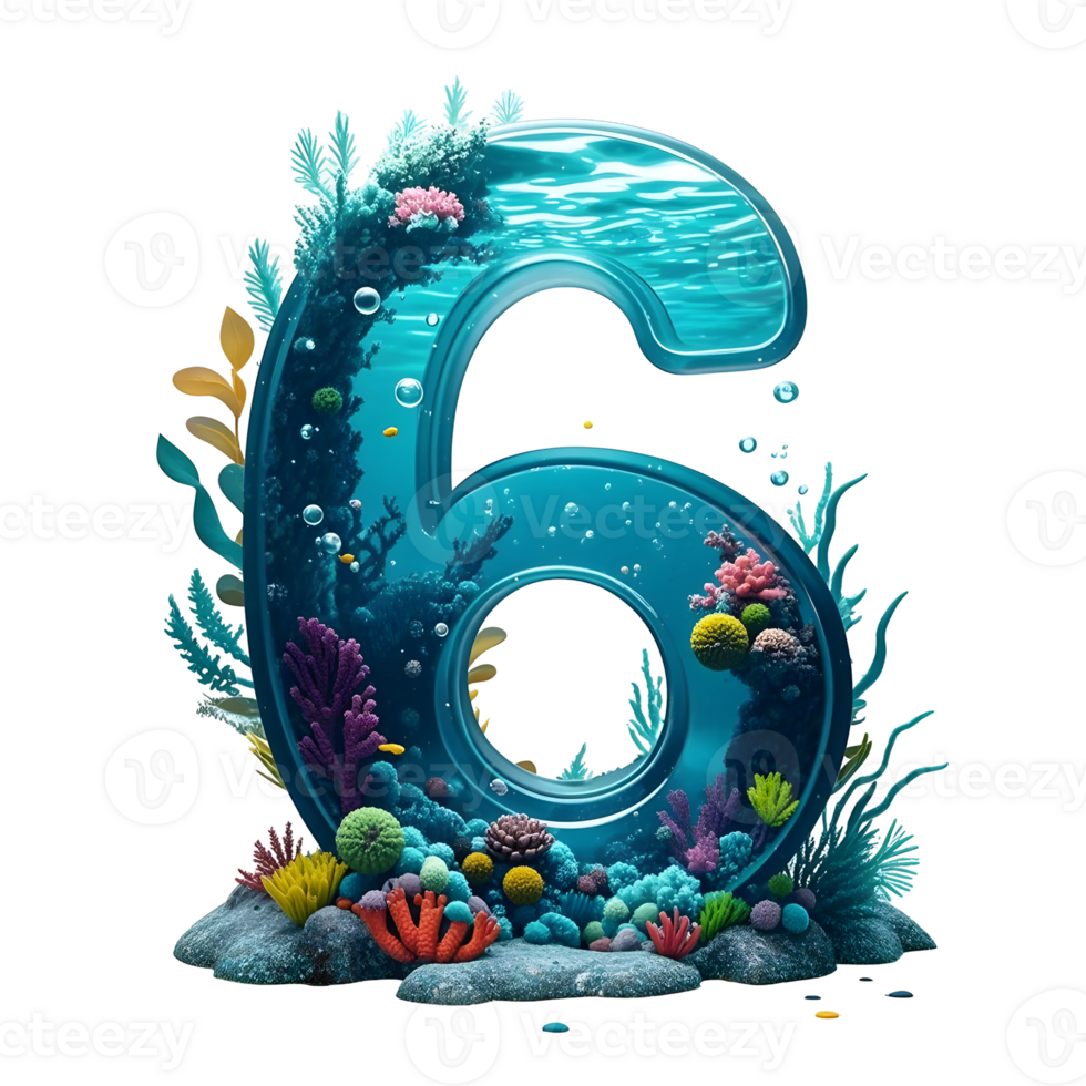 The number six is made of water and coral png