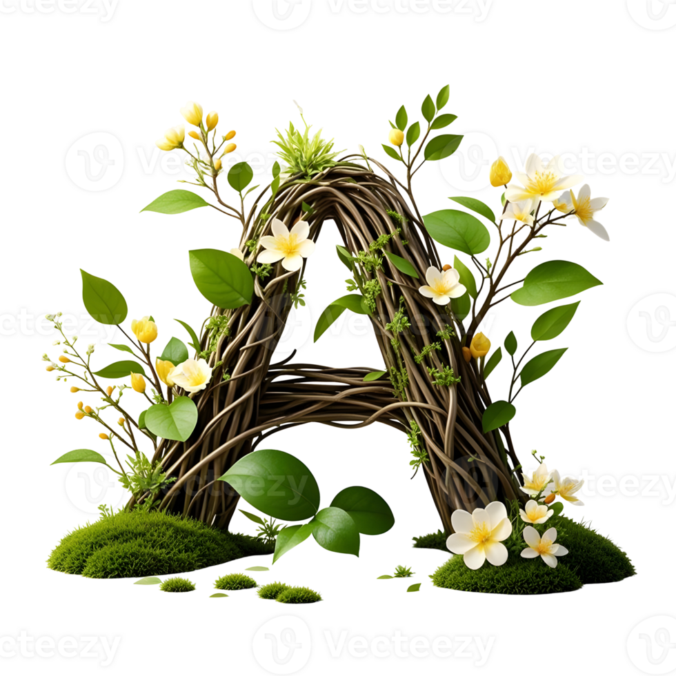 The letter a is made of flowers and leaves png