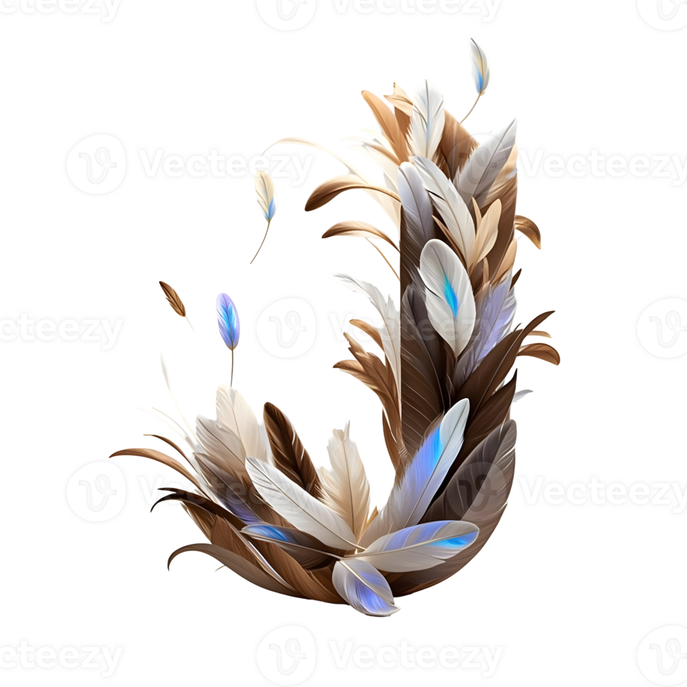 The letter j is made of feathers and leaves png