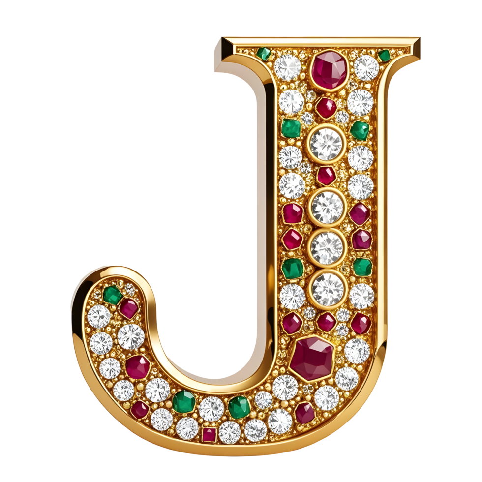 un oro letra j con esmeraldas y diamantes png