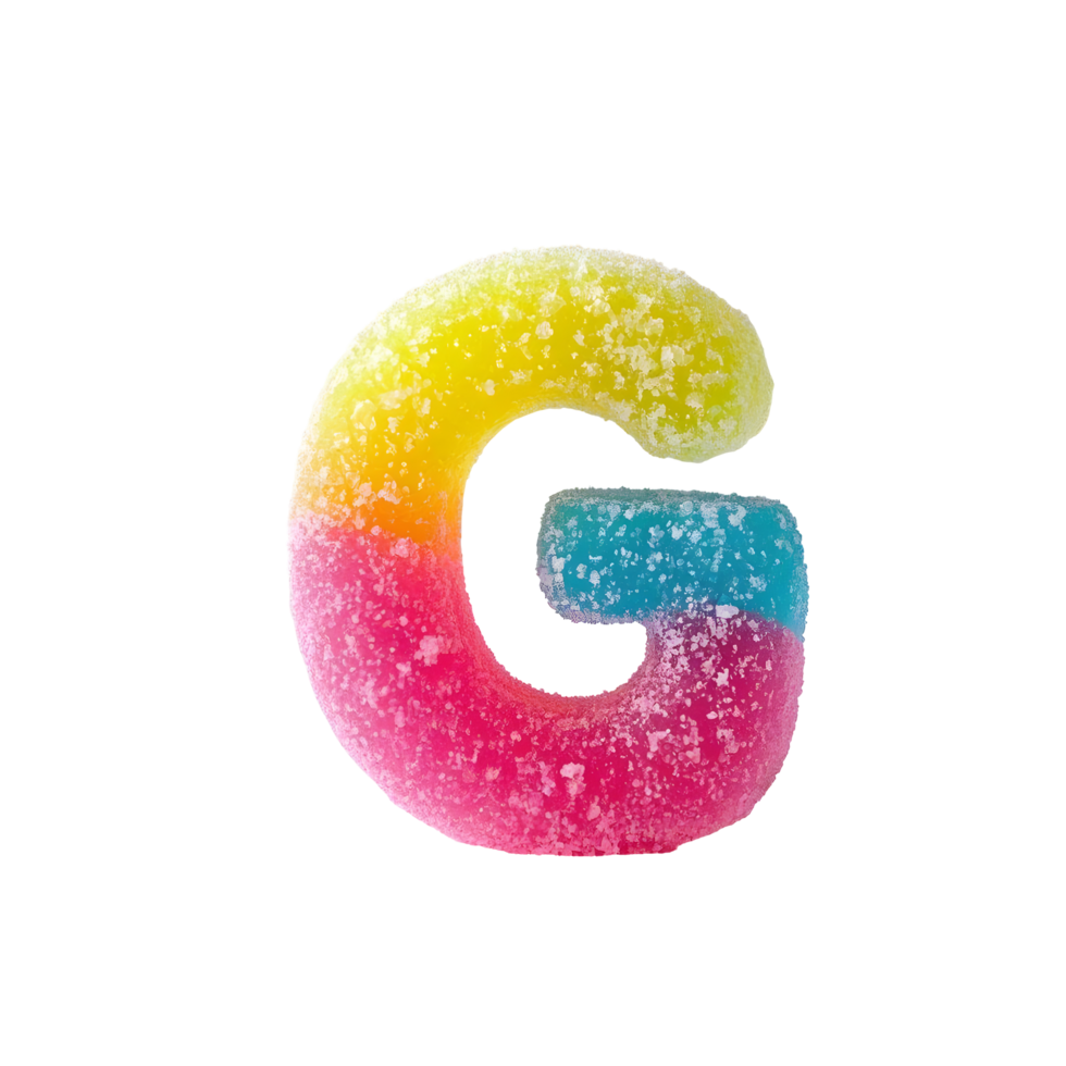 Gummy letter g on black background png