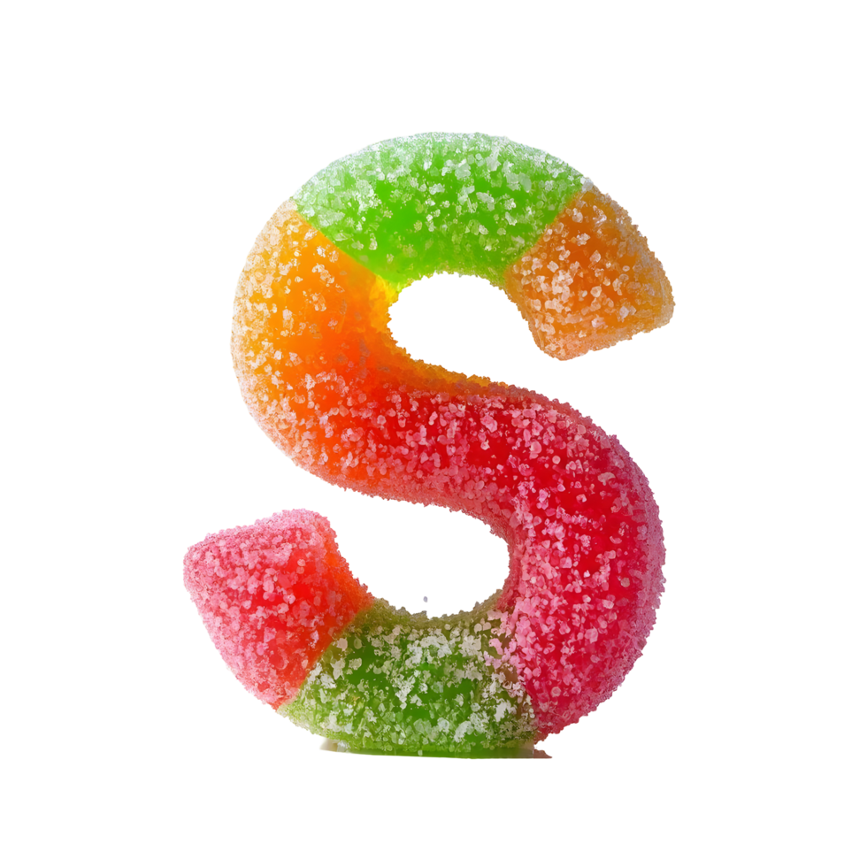 A colorful letter s made of gummy candy png