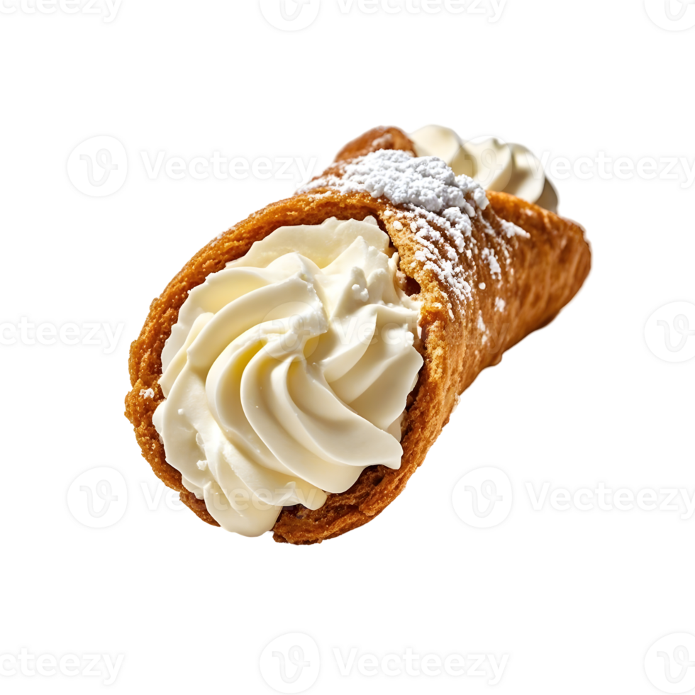 A pastry with cream and powdered sugar on top png