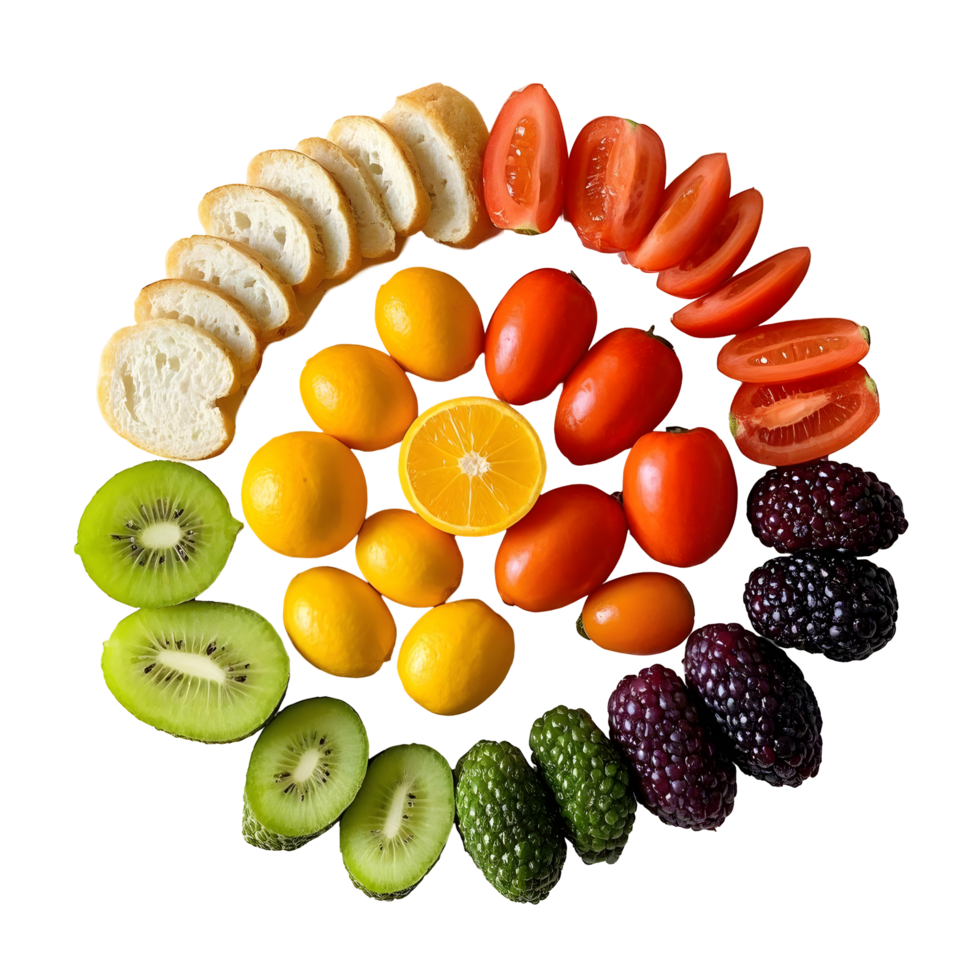 A circular arrangement of fruit and vegetables png