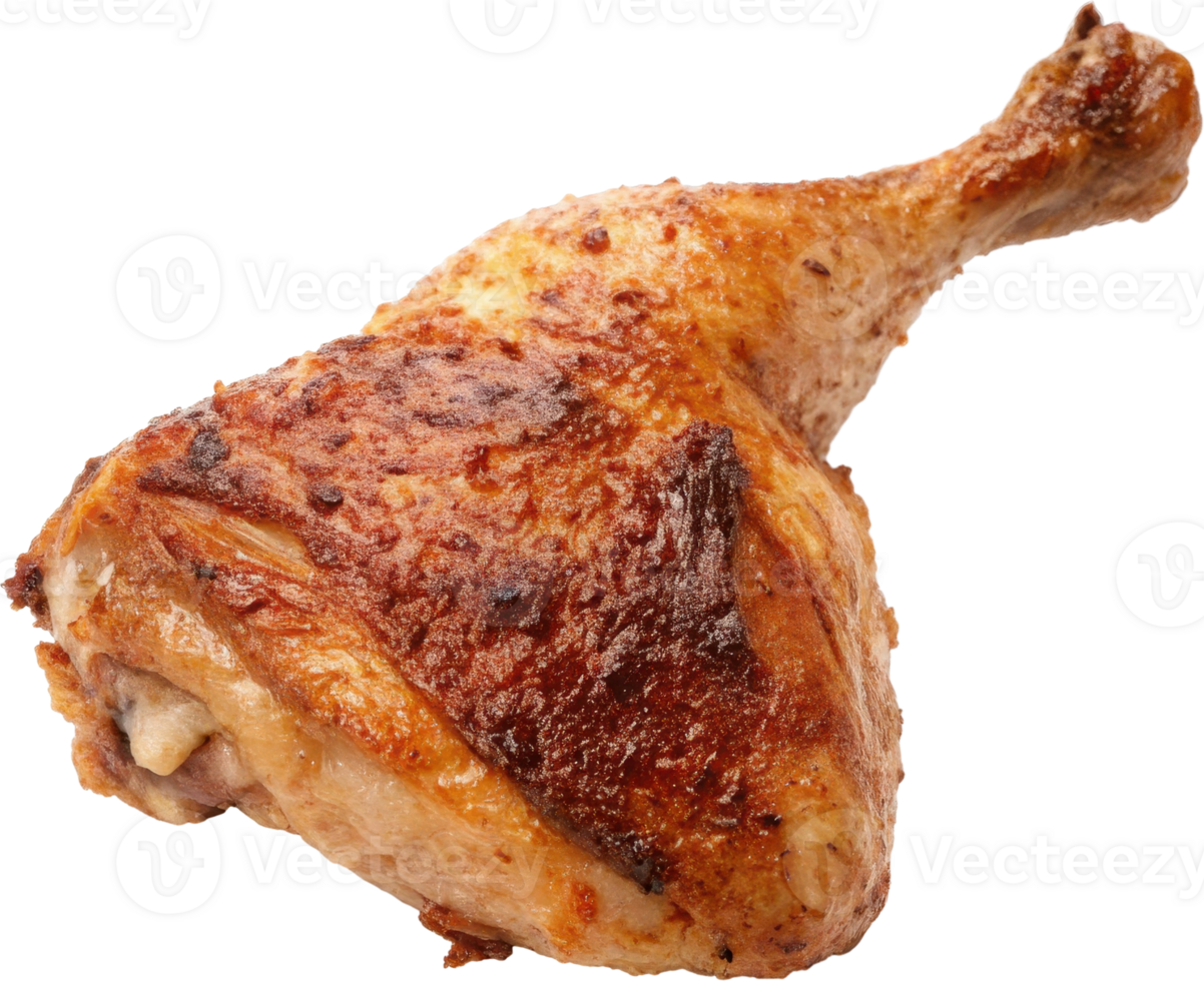 Close up of a crispy and golden brown roasted chicken thigh png