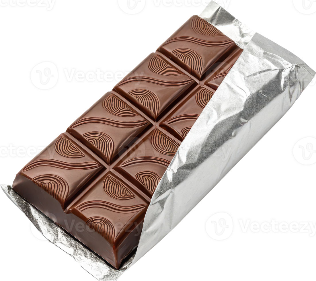 Meticulously Wrapped Premium Chocolate Bar Showcasing Luxurious Foil Texture and Design png