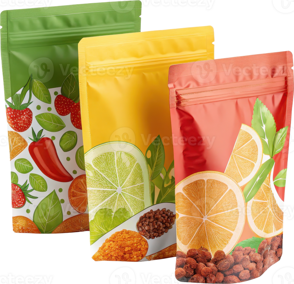 Vibrant Flavor Savor Bags Appetizing Food Packaging Designs for Retail and Online Stores png