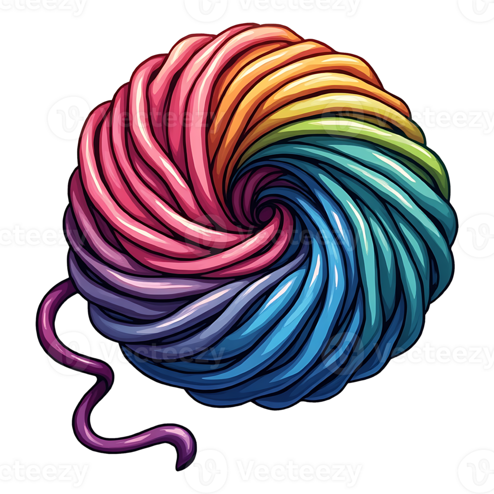 Ball of yarn with a rainbow colored yarn transparent background png