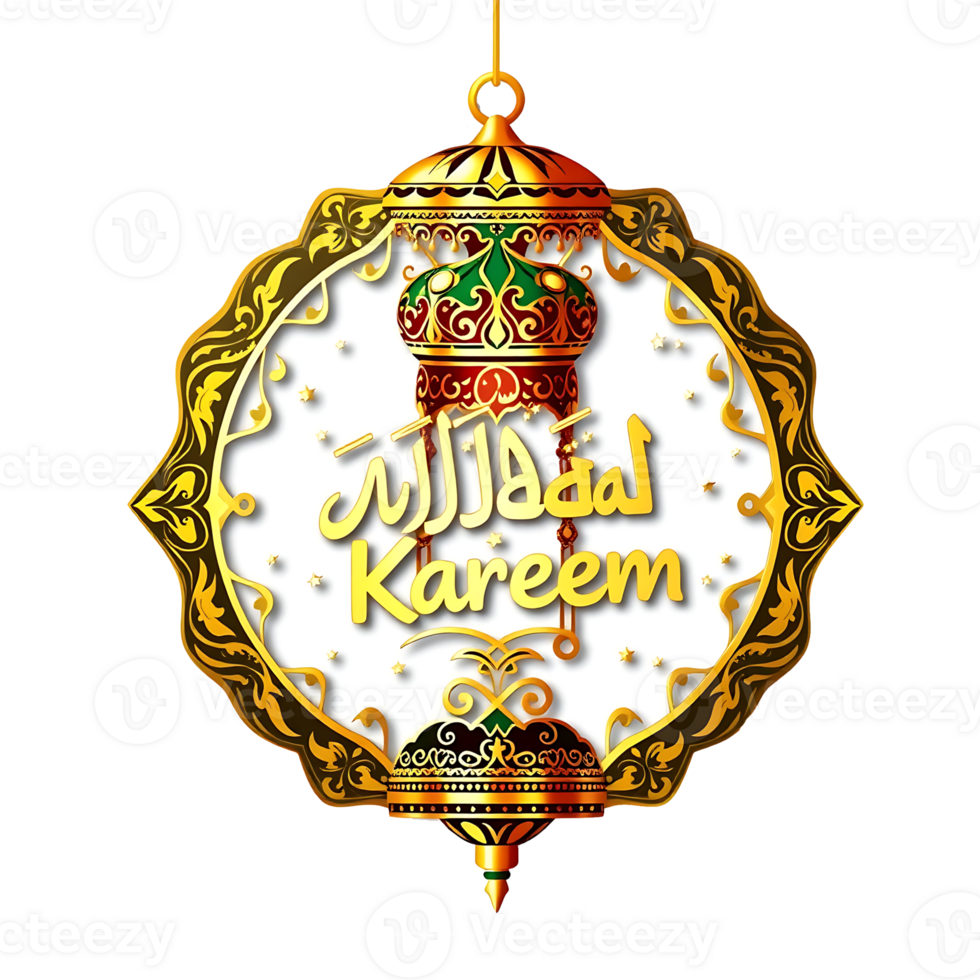 islamic kareem greeting card with gold and red lantern png