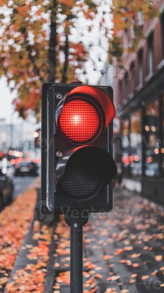 A traffic light is shown with red lights photo