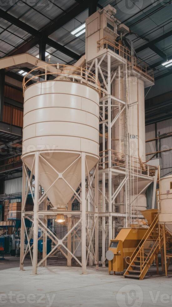 A large industrial building with a large cement mixer photo