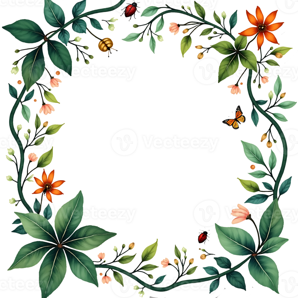 a wreath of flowers and leaves on a transparent background png