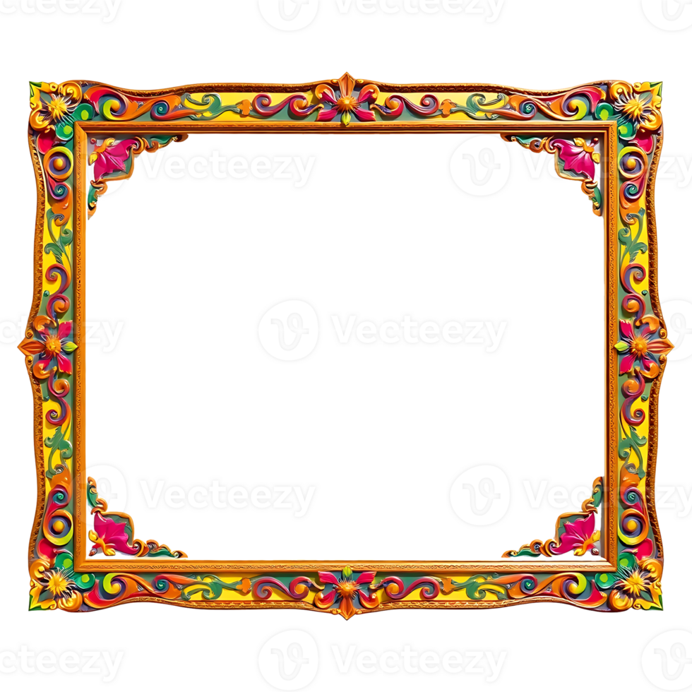an ornate wooden frame with colorful flowers png