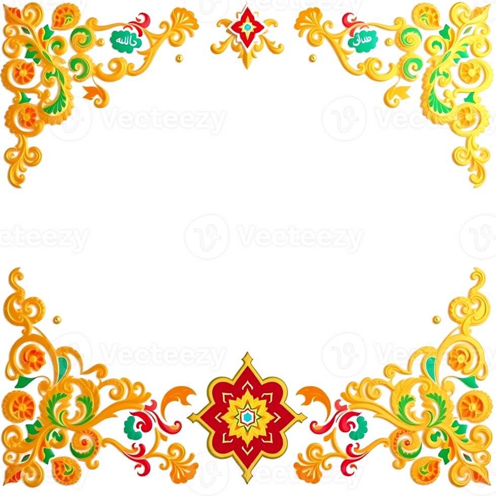 golden frame with floral design transparent background png