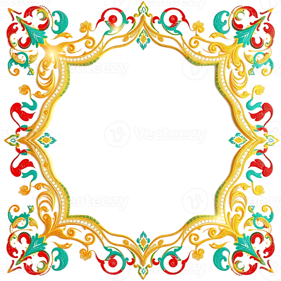 golden frame with red and green flowers png