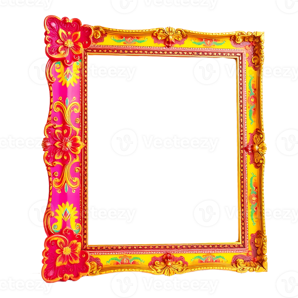 a colorful frame with a pink and yellow design png