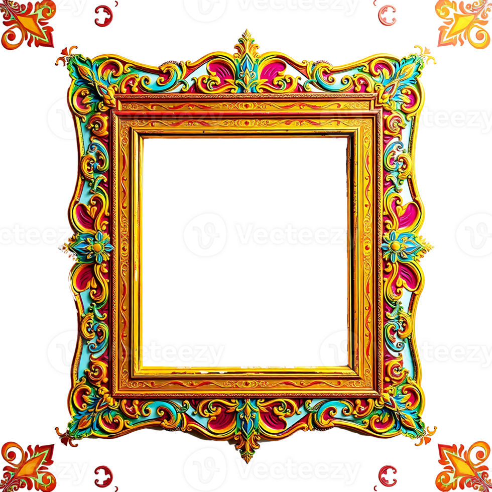 an ornate frame with colorful flowers and leaves png