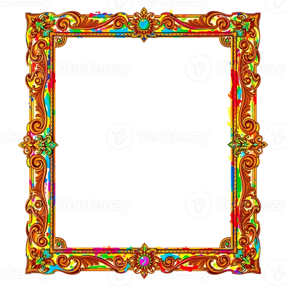 a colorful frame with a gold border png