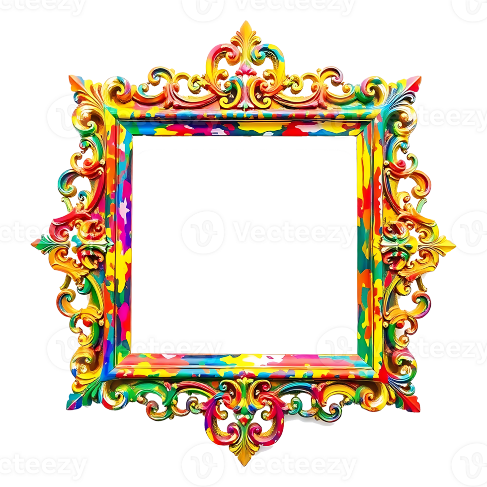 colorful photo frame with ornate design on transparent background png