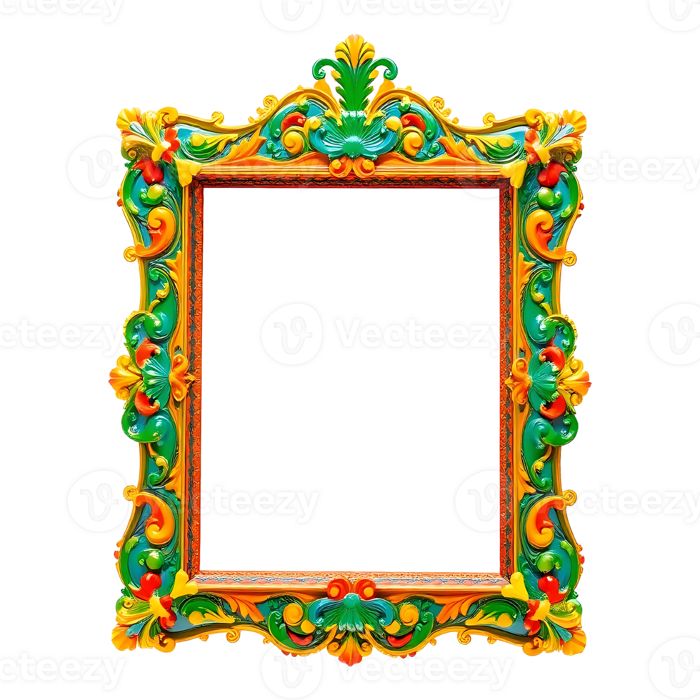 an ornate frame with a green and yellow design png