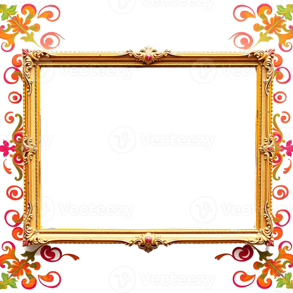 gold frame with floral design on transparent background png