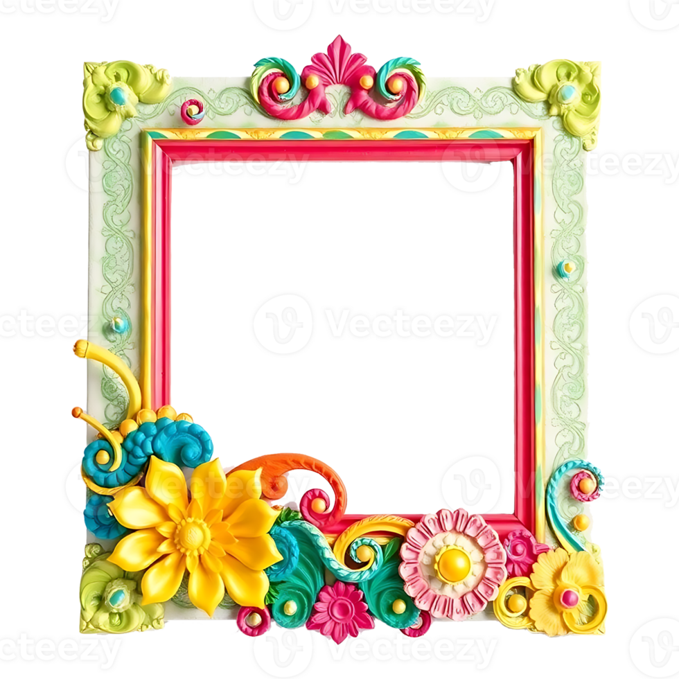 colorful picture frame with flowers and leaves png