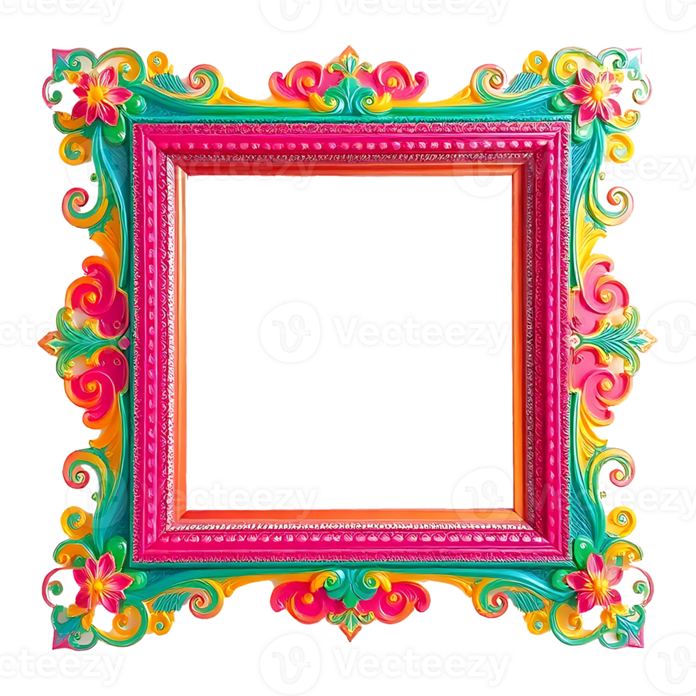 Colorful frame with flowers and leaves png