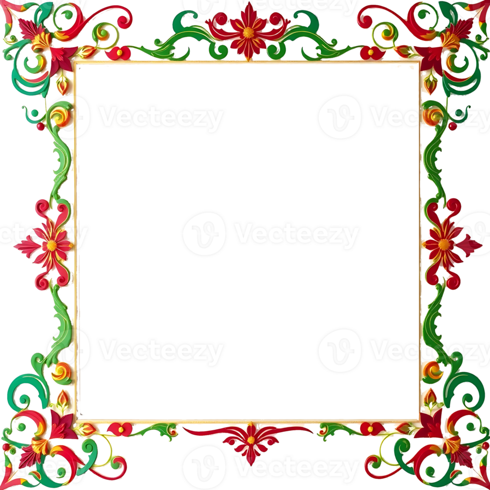christmas frame with red and green flowers transparent background png
