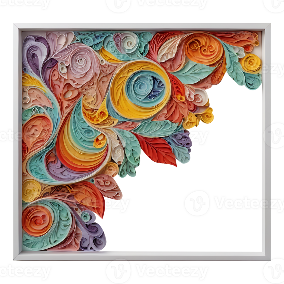 Colorful quilling art piece with a frame png