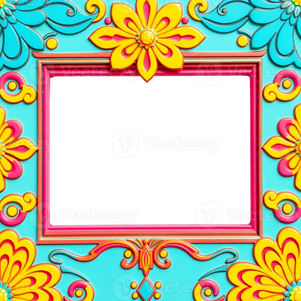 colorful frame with flowers and leaves on a transparent background png