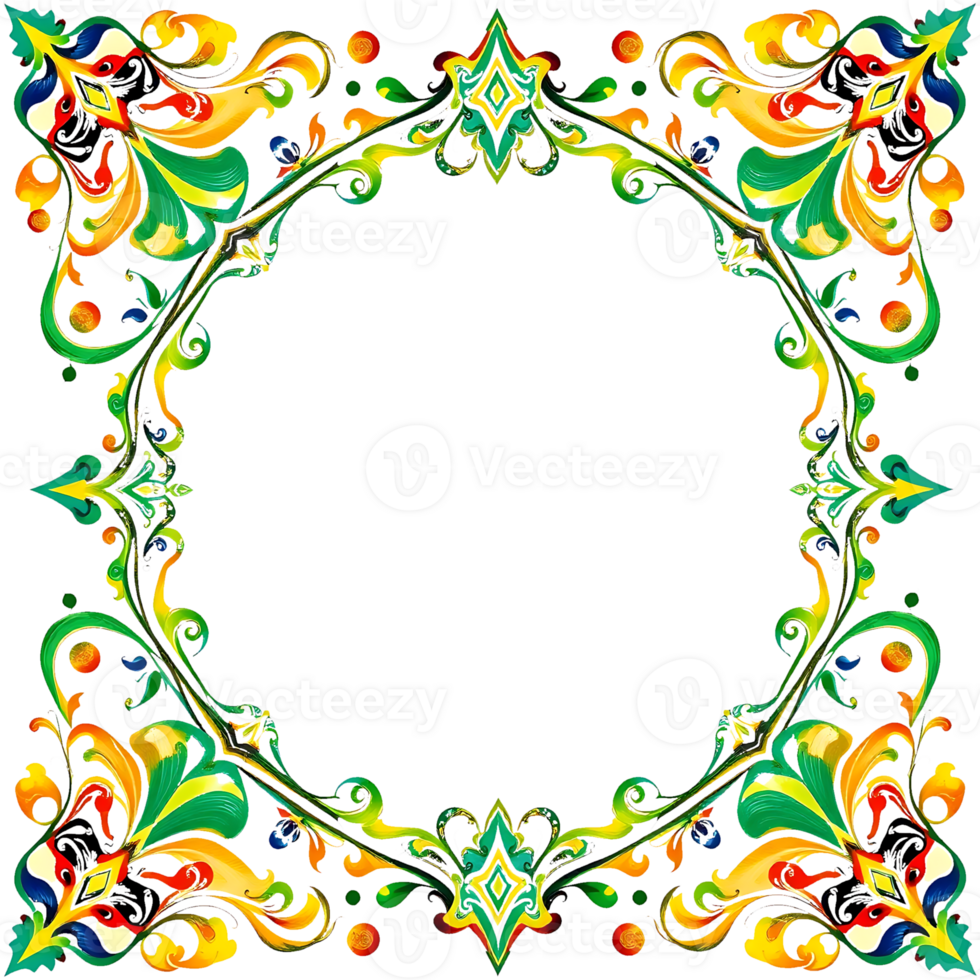 an ornate frame with colorful flowers and leaves transparent background png
