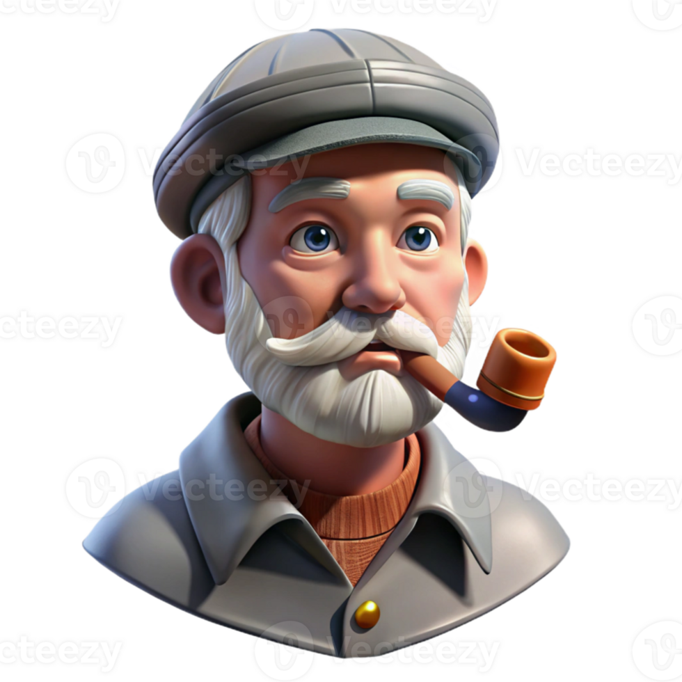 vibrant modern extraordinary artistic Portrait of a weathered old sailor with a pipe in his mouth, his face etched with wrinkles, lit by the harsh glare of the midday sun, photorealistic style,... png