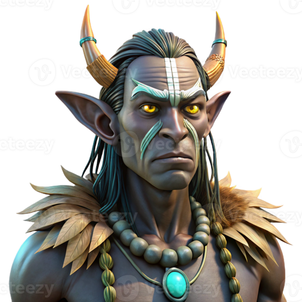 vibrant minimalist magnificent contemporary Portrait of a tribal shaman with glowing eyes, intricate face paint, feathers and bone jewelry, dramatic chiaroscuro lighting, painted by Frank... png