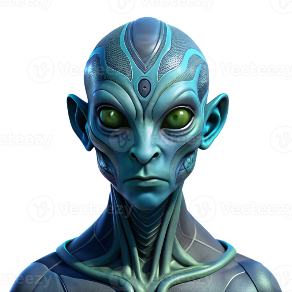 extraordinary vintage vibrant creative Portrait of an alien being with bioluminescent skin, intricate patterns, and multiple eyes, dark and mysterious lighting, surreal style, high quality... png