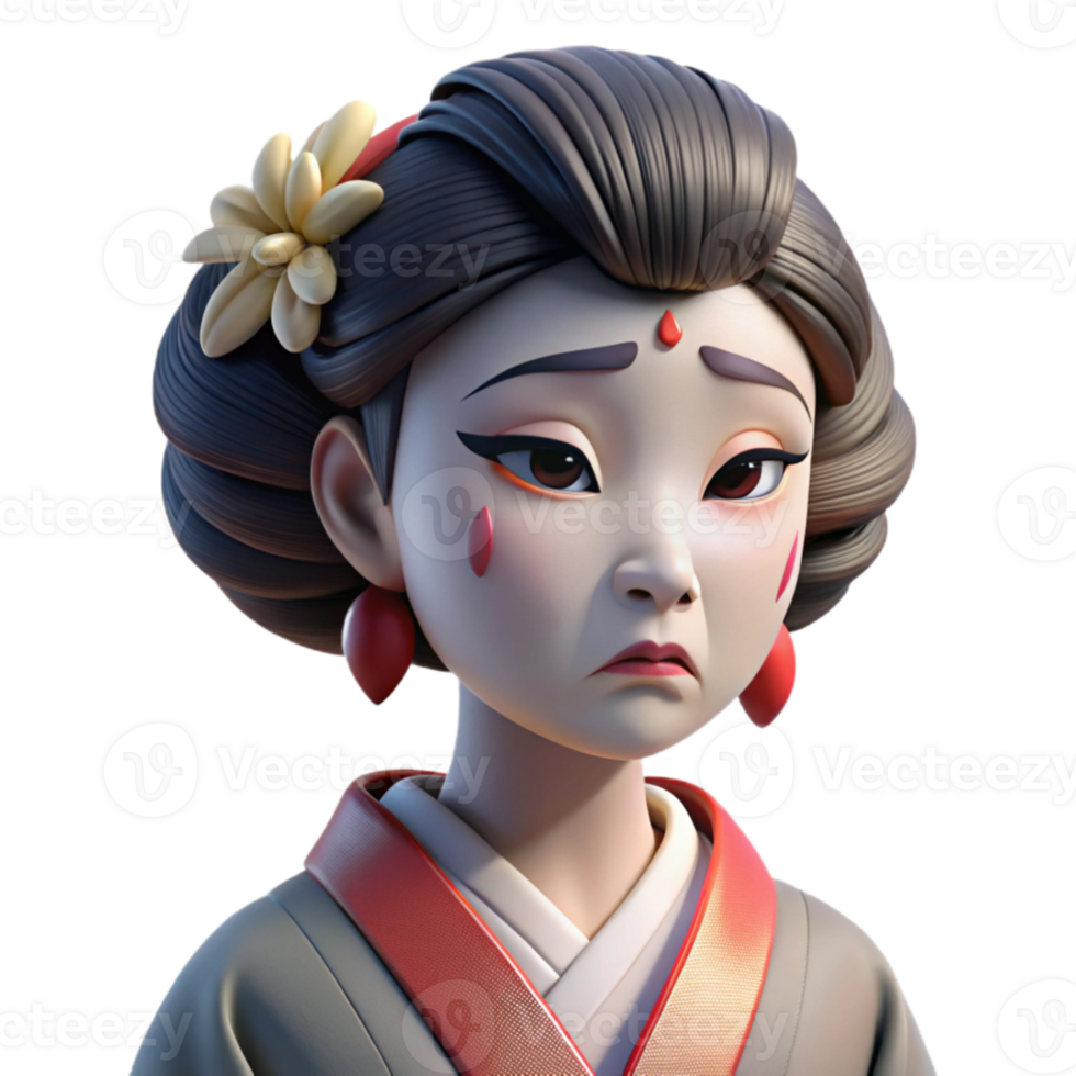 serene abstract dramatic abstract Portrait of a sorrowful geisha with elaborate makeup, a silk kimono, and a single tear rolling down her cheek, soft and melancholic lighting, Ukiyo-e style, high... png
