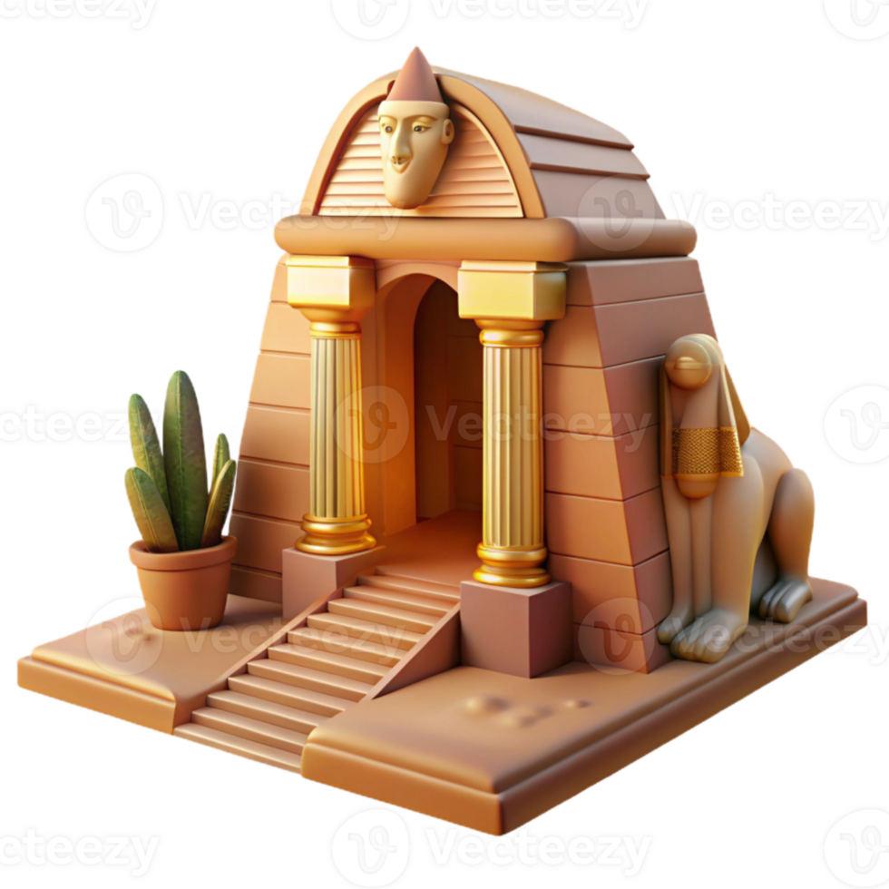 elegant creative beautiful contemporary A mysterious sphinx guarding a hidden temple entrance, warm, desert lighting, ancient Egyptian style original authentic png
