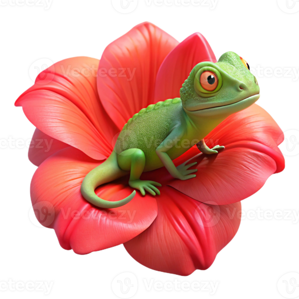 stunning minimalist beautiful rustic A vibrant chameleon perched on a bright red hibiscus flower, capturing the intricate details of its skin and the flower's petals in macro photography with... png