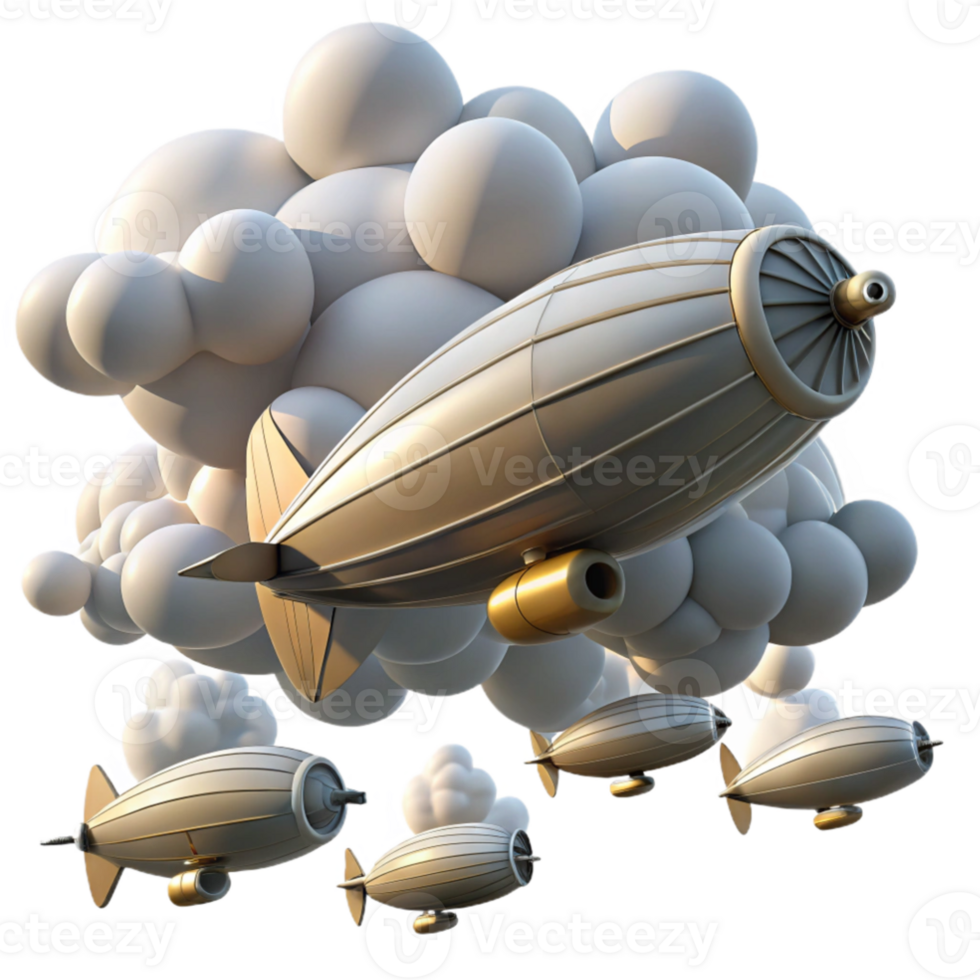 stunning abstract stunning vintage A fleet of airships soaring through a cloudy sky, soft, diffused sunlight, steampunk style exclusive authentic png