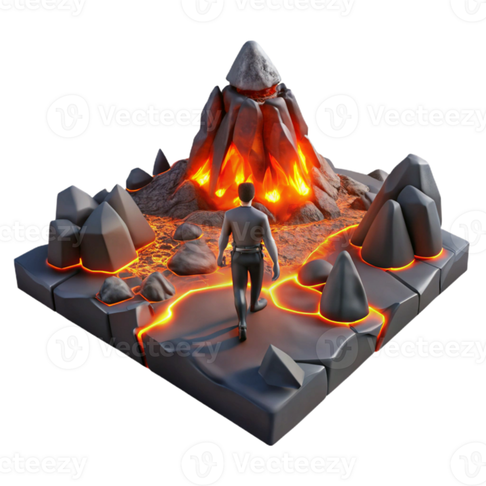 dramatic abstract elegant rustic A lone wanderer traversing a desolate, volcanic landscape, fiery, dramatic lighting, apocalyptic style 4K original png