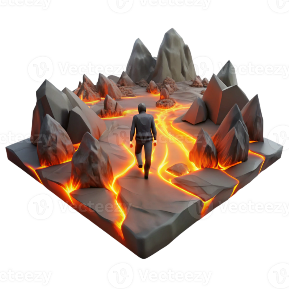 impressive traditional vibrant contemporary A lone wanderer traversing a desolate, volcanic landscape, fiery, dramatic lighting, apocalyptic style premium genuine png
