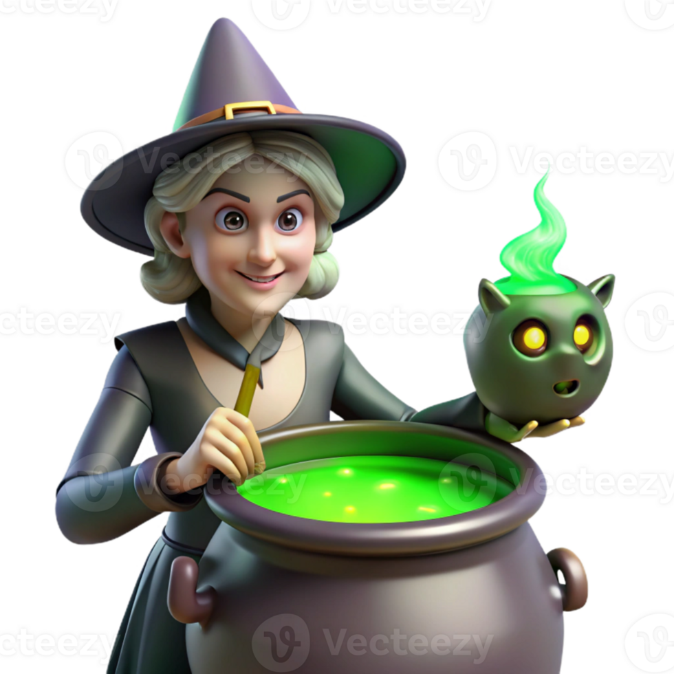 dramatic contemporary dramatic minimalist A powerful witch brewing a potion in a cauldron, eerie green light, gothic horror style high resolution exclusive png