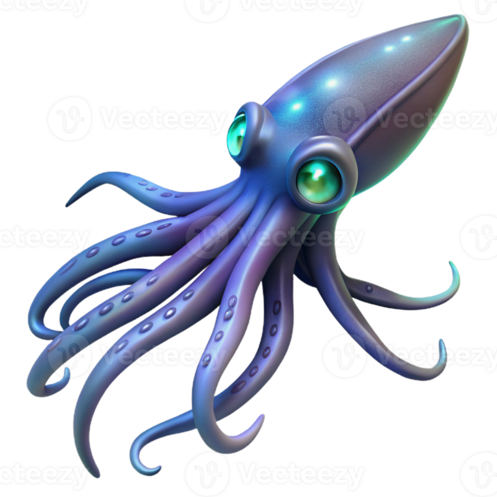 wonderful traditional elegant contemporary A giant squid gracefully swimming through the deep ocean, bioluminescent algae illuminating its tentacles, in a surreal, otherworldly style high... png