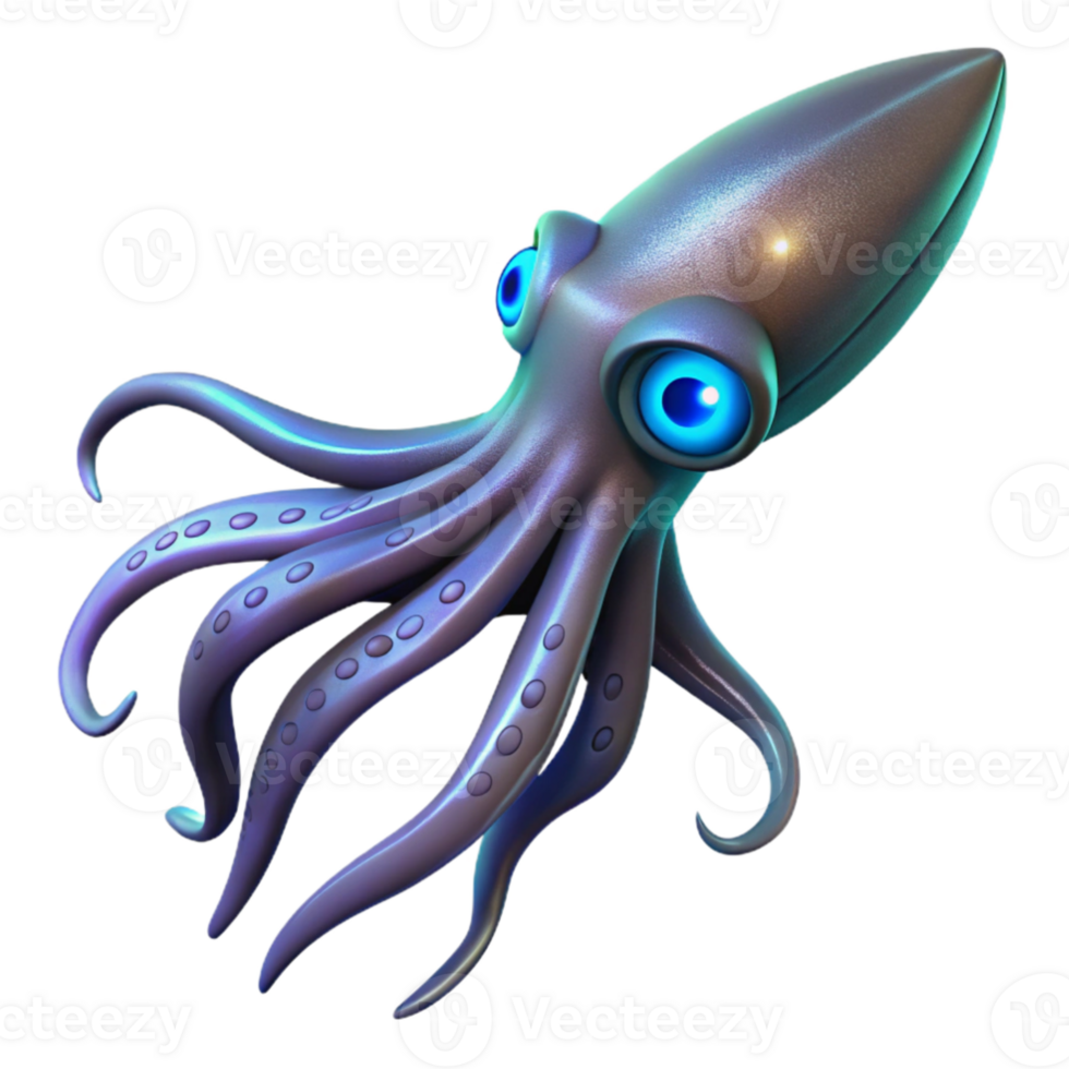 stunning artistic serene classic A giant squid gracefully swimming through the deep ocean, bioluminescent algae illuminating its tentacles, in a surreal, otherworldly style high resolution genuine png