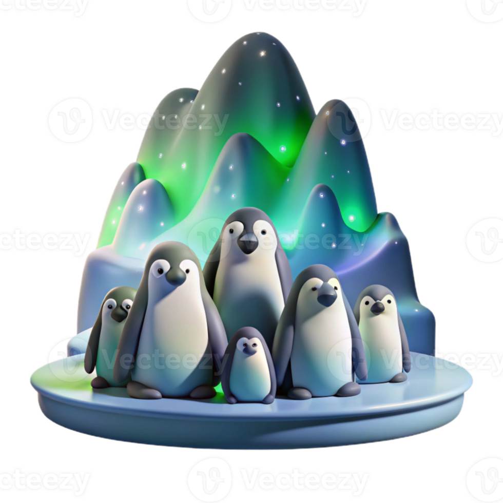 magnificent abstract dramatic modern A colony of emperor penguins huddled together on the Antarctic ice, under the shimmering aurora borealis, rendered in a serene, minimalist style 4K genuine png
