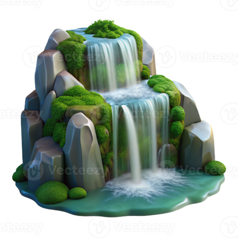serene artistic serene rustic A crystal clear waterfall cascading down mossy rocks, soft, diffused lighting, nature photography style 4K detailed png