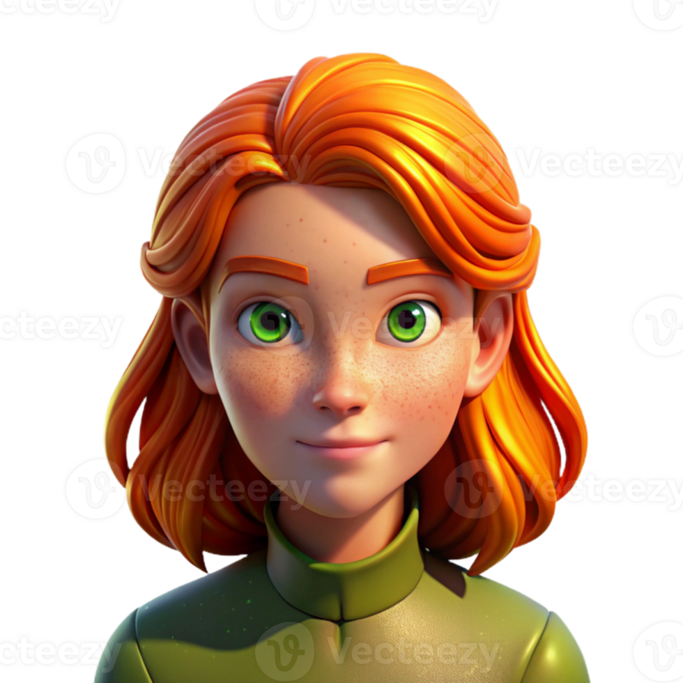 dramatic creative dramatic minimalist Portrait of a young woman with fiery red hair, freckles, and piercing green eyes, illuminated by warm, golden hour sunlight, painted in the style of... png