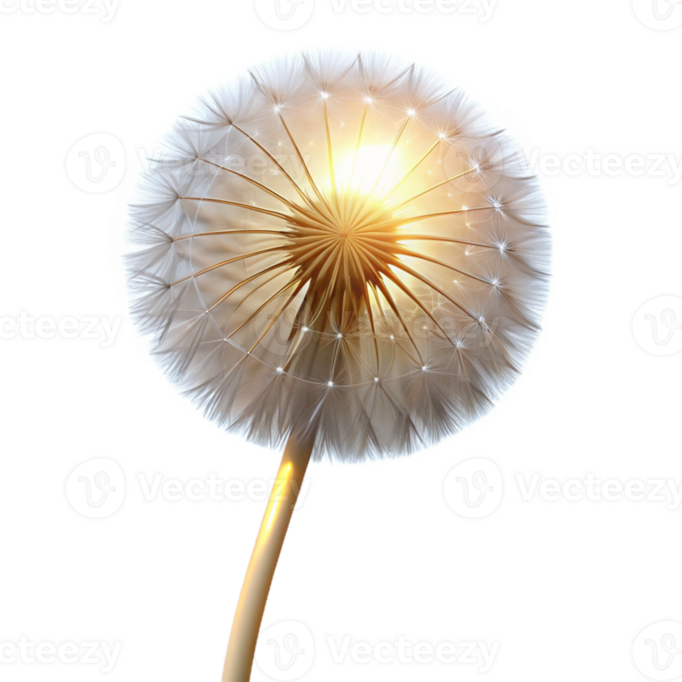 serene abstract vibrant minimalist A single, perfect dandelion seedhead, backlit by the sun, delicate lighting, ethereal style 4K authentic png