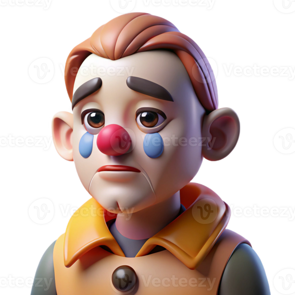 elegant creative stunning abstract Portrait of a melancholic clown with smudged makeup, a single tear rolling down their cheek, lit by a single spotlight in a dark, moody setting detailed high quality png