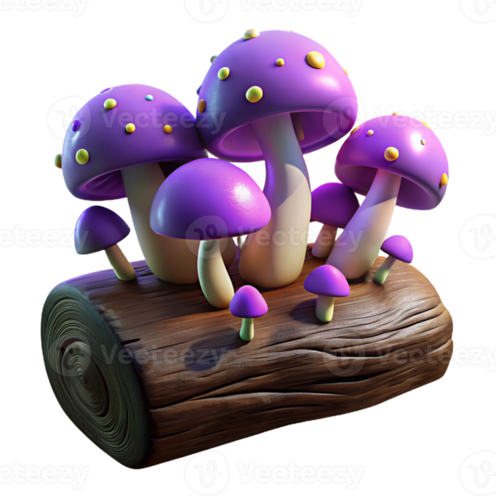 stunning abstract dramatic minimalist A cluster of vibrant mushrooms growing on a fallen log, dark, moody lighting, fantasy art style exclusive high resolution png